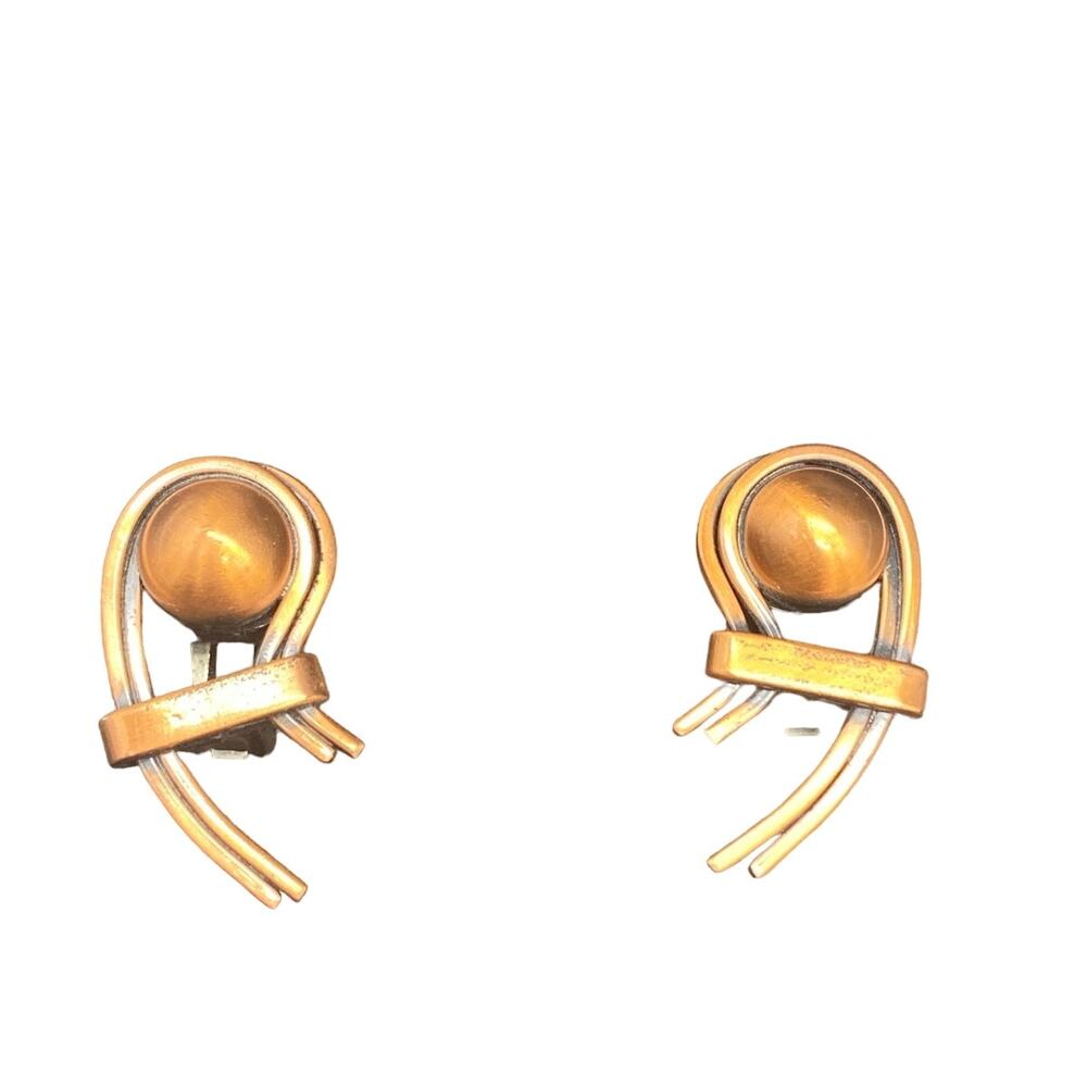 Renoir??  Style Copper Modernist style clip on‎ vintage earrings